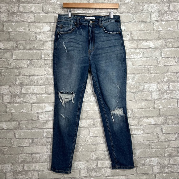 KanCan Women's 30 Distressed Skinny Jeans High Rise Zip Fly Medium Blue Wash - Picture 1 of 10